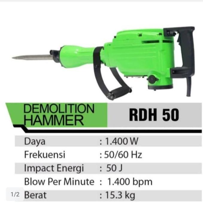 Ryu Rdh 50 1400 Watt Demolition Hammer Jack Hammer Ryu Mesin Bobok Beton Lantai / Aspal