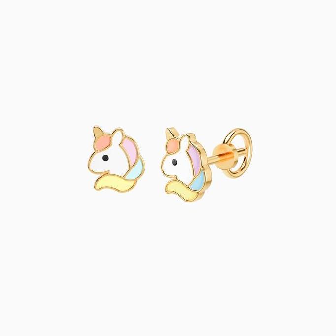 Tevanikarya - LITTLETHINGSHEWEAR Anting Emas Anak Twilight (Unicorn) Loop Screw - Emas 8 Karat untuk