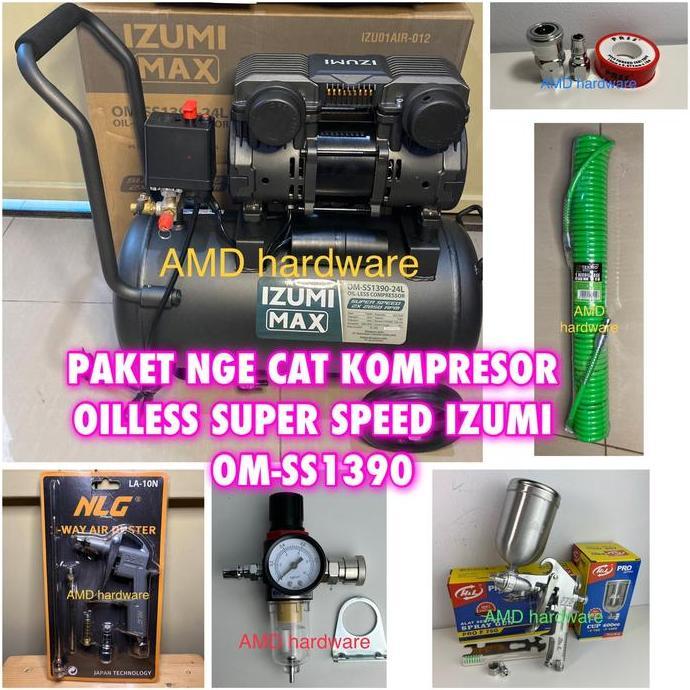 BEBAS ONGKIR - PAKET HEMAT NGECAT KOMPRESOR OILLESS HS1390 OM-SS1390 1,75HP 24L Izumi