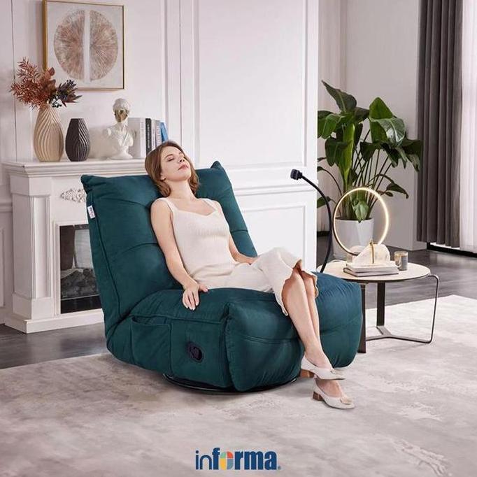 Informa Cheers Melody Sofa Recliner Rocking Fabric 1 Seater - Hijau Kursi Santai Goyang Malas Baca T
