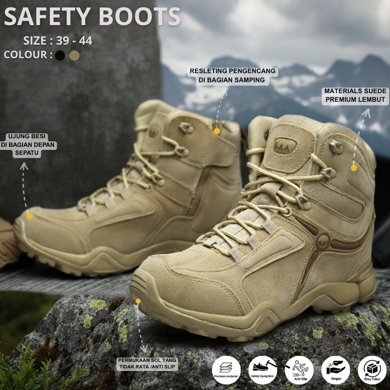 Sepatu Boots Safety Delta Tactical 5Aa Satpol Pp Polisi Tni Pdl Pdh Hiking Gunung Pria Original Kerj