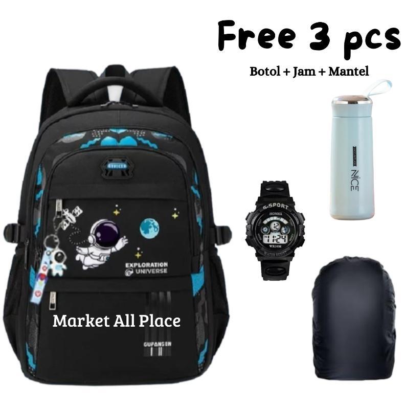Tas sekolah anak laki laki astronot tas ransel untuk anak SD SMP free botol jam raincover DISKON