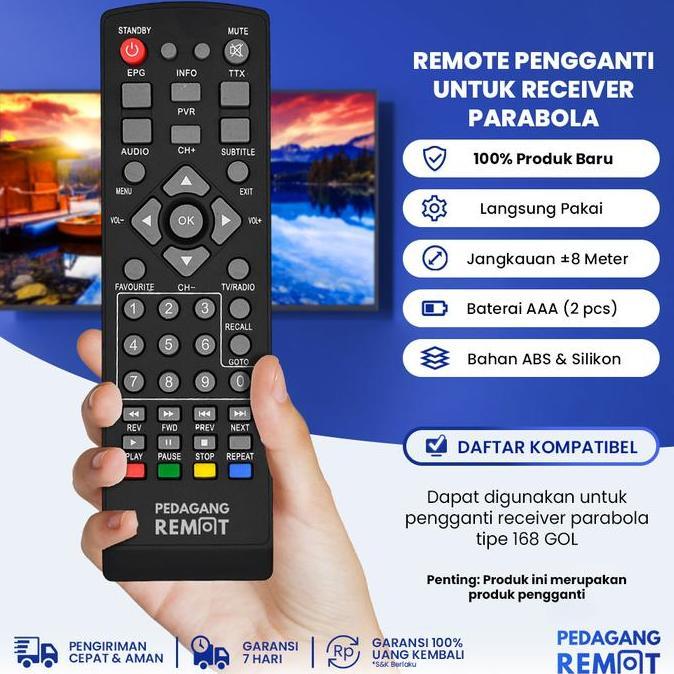 Ready Remot Pengganti Untuk Remot Receiver Parabola Super HD 168 GOL DVB T2 (Gardiner Optus Lgsat)