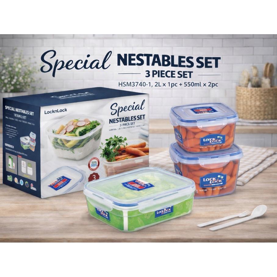 Nestables / Special Gitf Set  Hsm3740  Isi 3 Lock N Lock Toples Wadah Kedap Original