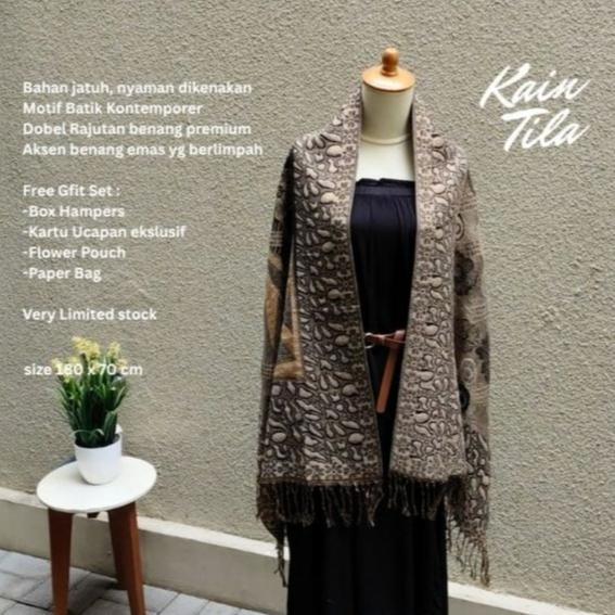 Kaintila Kencana - Syal Batik Premium Dobel Rajutan Dg Aksen Benang Emas | Pashmina Outer Gift Kado 