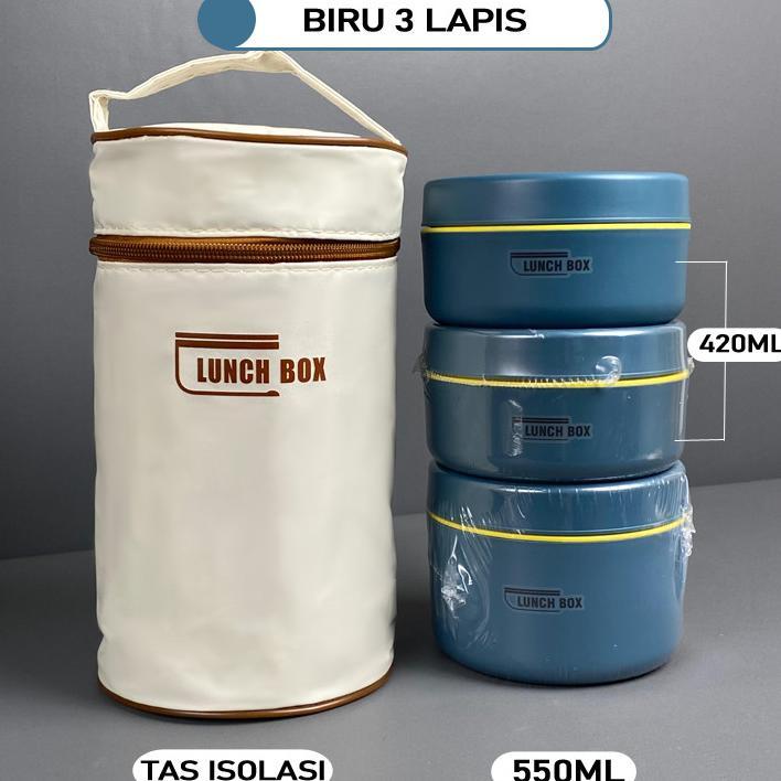 Lunch Box Bento Stainless Steel - Kotak Makan Portabel Bulat, Tahan Panas & Anti Bocor, Food Contain