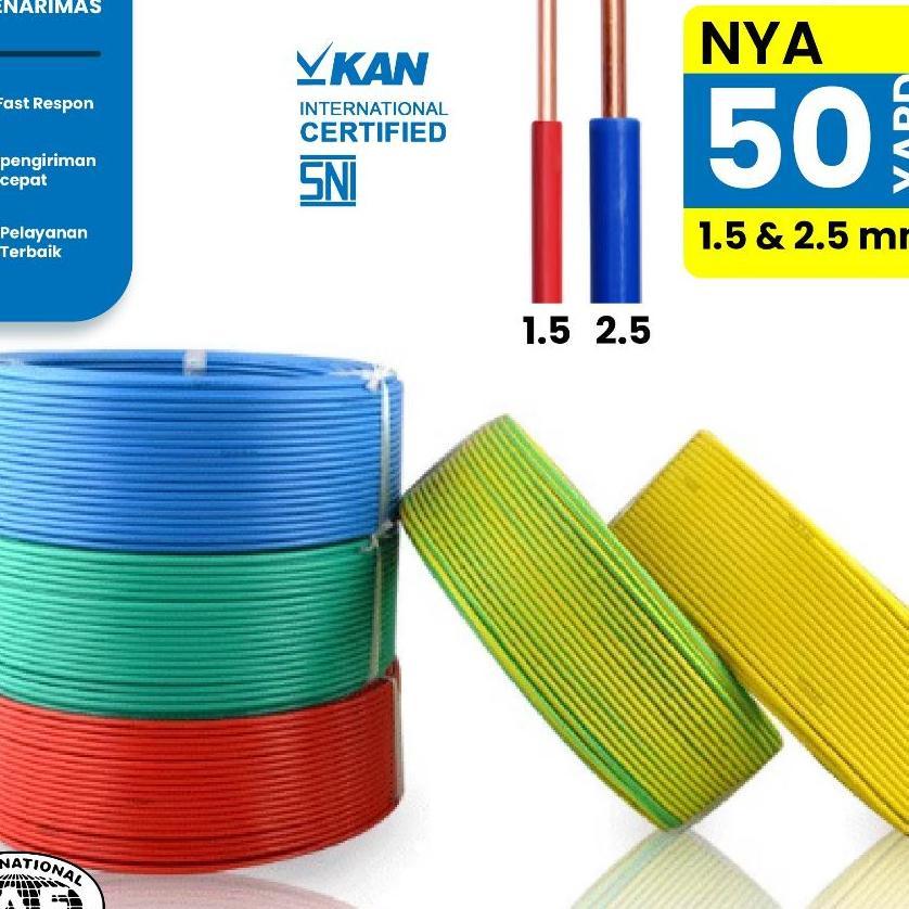 Kabel Listrik Nya / Kabel Kawat Nya 1.5Mm 2.5Mm Kabel Tembaga Asli 50 Yard Full