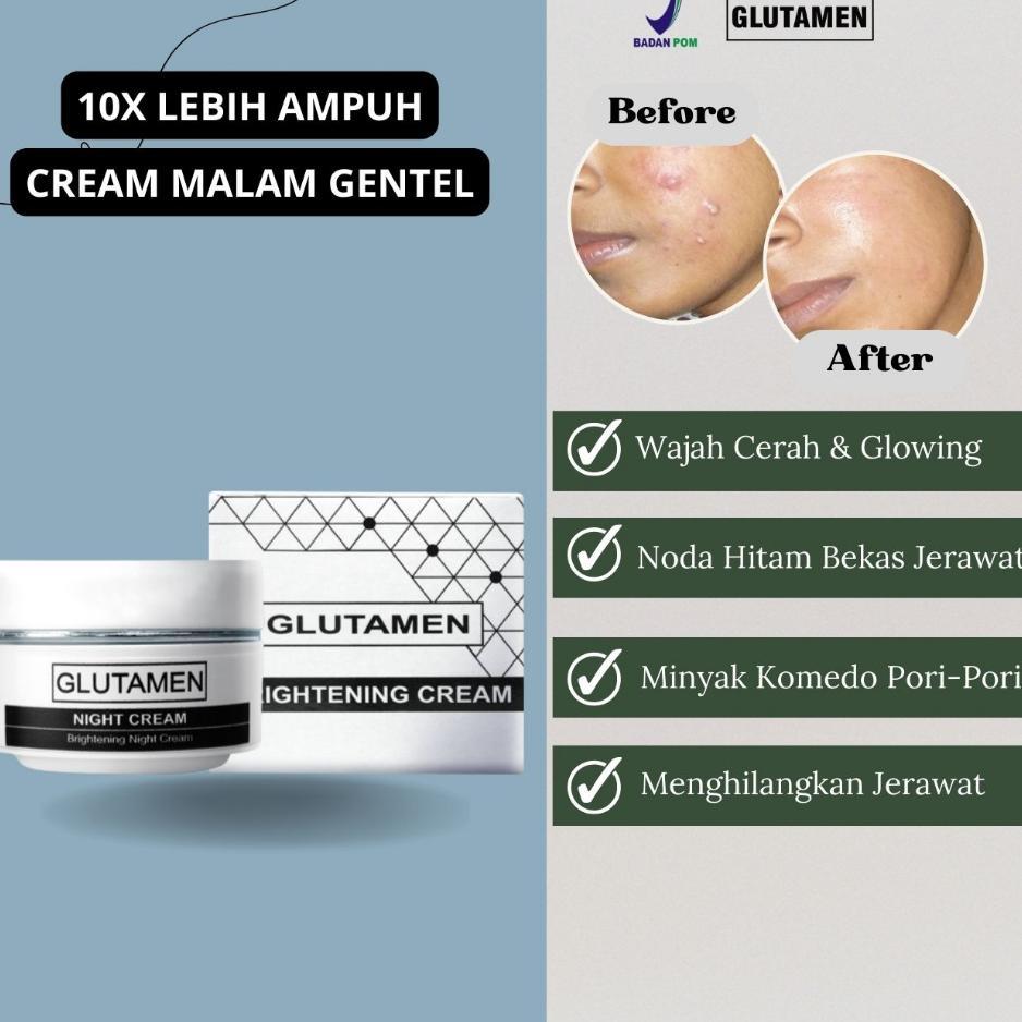 Cream Malam Gentel Glutamen Skincare Bpom Pemutih Wajah Kusam Glowing Penghilang Jerawat Pria Krim R