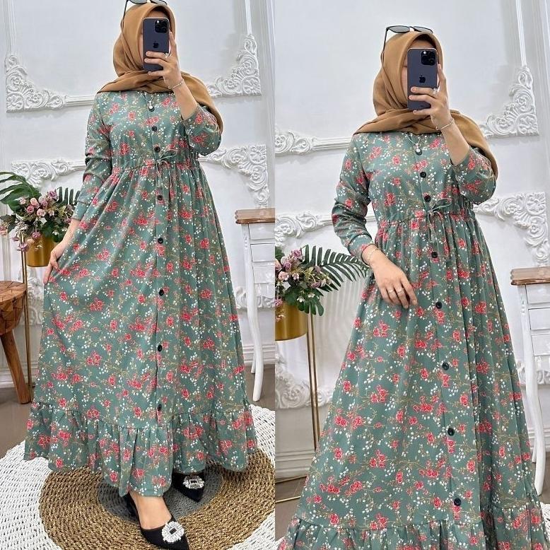 premium gamis serut voxy motif bunga ld 104 busui