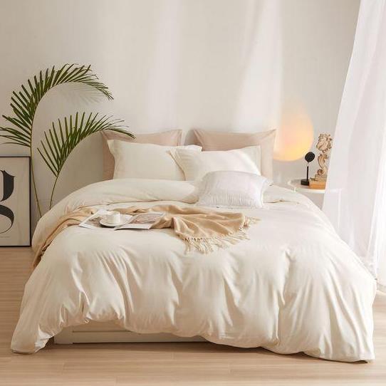 Sprei Full Set Bedcover Quiltcover Organic Cotton Eco-Friendly by SLEEP PROJECT - Plain Cream