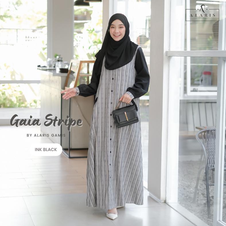 kualitas super gaia stripe / gamis katun salur / gamis garis garis / gamis casual / casual dress / g