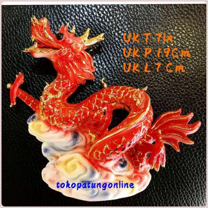 Patung Naga Keramik Fengshui Merah T7