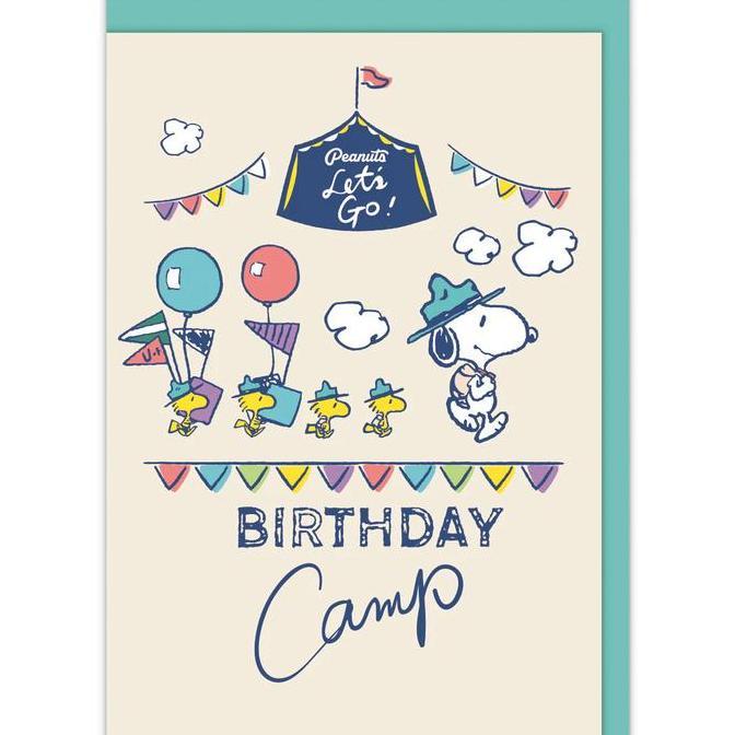 GREETING CARD- HALLMARK- SNOOPY- BIRTHDAY CAMP-3D POP-UP CARD- JP
