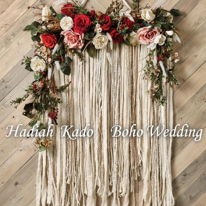 Rangkaian Bunga Hias Pajangan Dinding Kamar Pengantin Boho Wedding - 40 cm Hadiah Kado Kayu