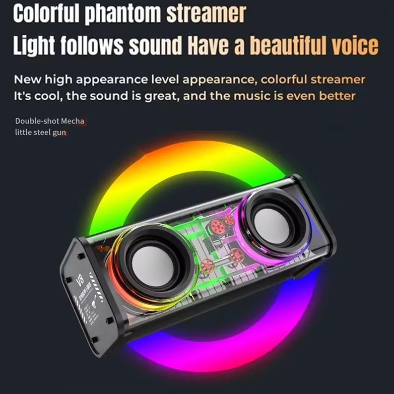 pengiriman cepat QUADRA Portable V8 Speaker Bluetooth Bass Gempur 3D LED RGB Sync Spiker Bluetooth 5