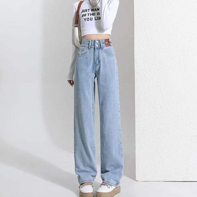 Celana Jeans Wanita Highwaist Kulot Premium Korean Style Panjang Hitam Fit Kaki Nyaman Slim Denim Cu