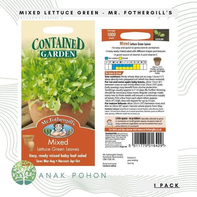 ( 1 PACK ) Benih Mixed Lettuce Green Leaves - Mr. Fothergills murah