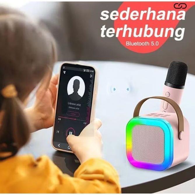 NEW PROMO Speaker Mini Bluetooth 2 Mic 1 Set Full Bass Portable Wireless Karaoke Bisa Dihubungkan Ke