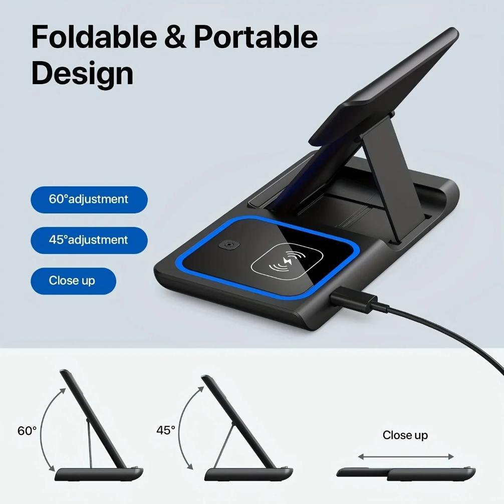 Sale 3 In 1 Wireless Charger Foldable Charging Station LED For Mobile Phone iPhone 15 14 13 12 11 Ap