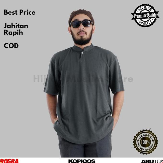 Kaos Kurta pria muslim lengan pendek oversize kerah koko polos KOPIQOS ROGBA