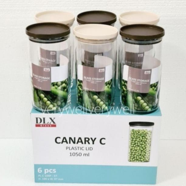 Toples Canary C Per 6 Pcs Kaca Tutup Plastik Kedap 1050Ml Toples Makanan Selai Madu Kue Keripik Kaca