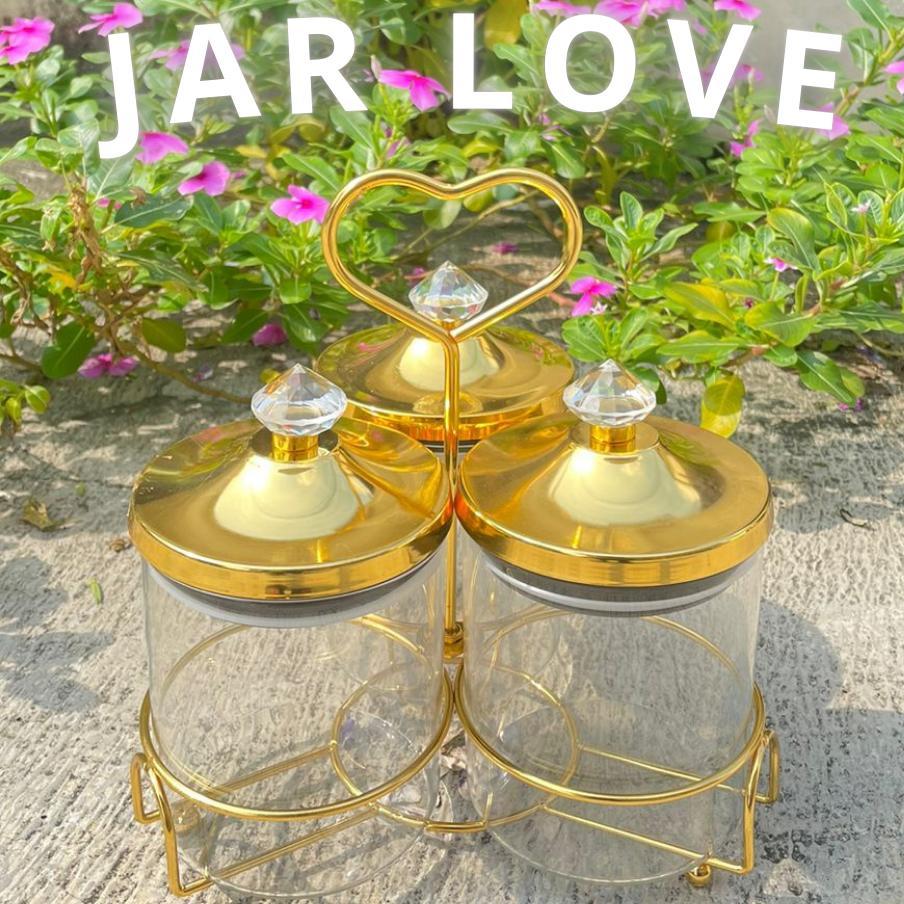 Liushopee03-Toples Jar Love Kedap Udara / Toples Kaca Snak Tutup Love / Stoples Makanan Glass Candy 