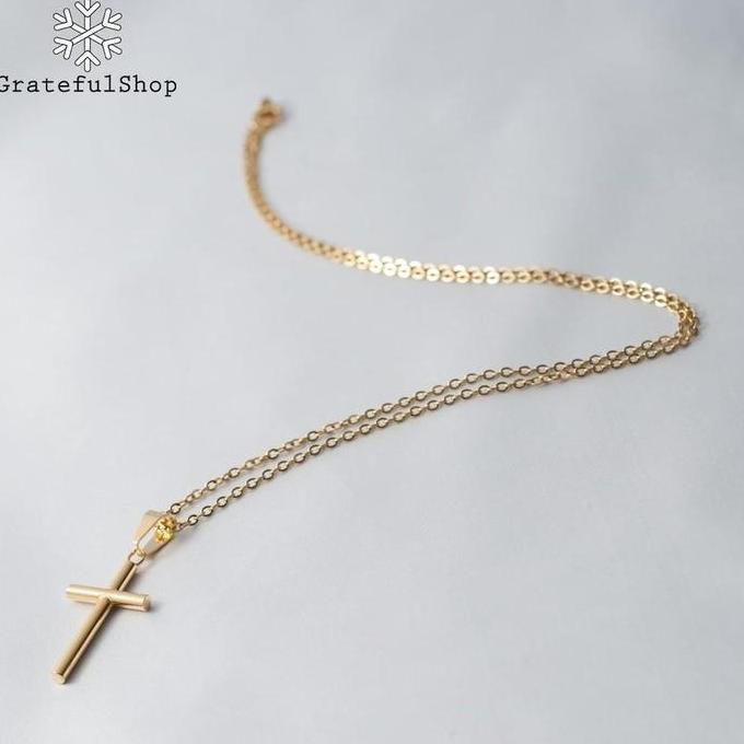 Ready Kalung Salib Gold Pipe (Cross necklace Stainless Steel) (ANTI KARAT) (FREE POUCH) jewellery ra