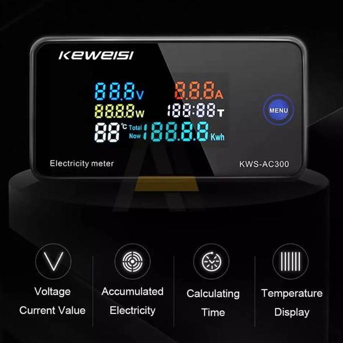 Asli..! Keweisi Kws Ac300 100A Ac 50-300V Watt Volt Ampere Kwh Energy Meter