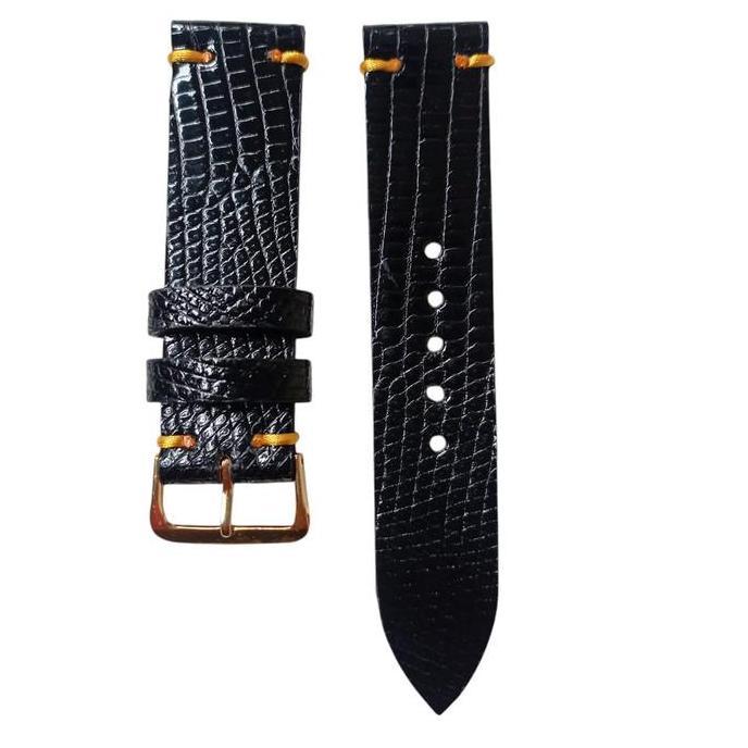 strap tali jam tangan kulit lizard black gold 13mm 15mm 17mm 19mm 21mm