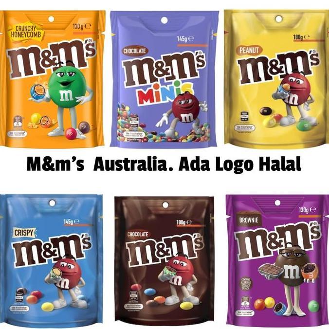 M&M's Coklat Australia Import Halal 5 Varian Minis Crispy Milk Peanut Brownies Cookies Dough 180g Be