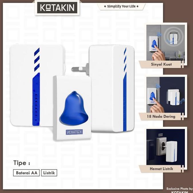 Bel Pintu Rumah Tanpa Kabel Wireless Bel Toko Pakai Baterai Anti Air Bel Outdoor Listrik Merek KOTAK