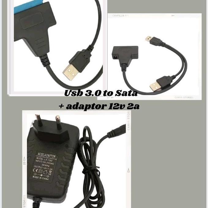 gomeya44 - kabel usb 3.0 cabang to sata new + adaptor 12v 2a