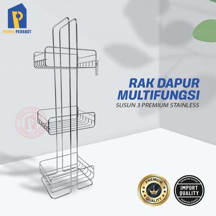 Rak Stainless Serbaguna Susun 3 Rak Dapur Premium Rak Gelas Rak Bumbu