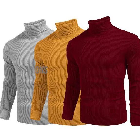 Bless- Kaos Turtleneck Pria Lengan Panjang Turtle Neck Desa Hitam Putih Polos Baju Kerah Knitwear