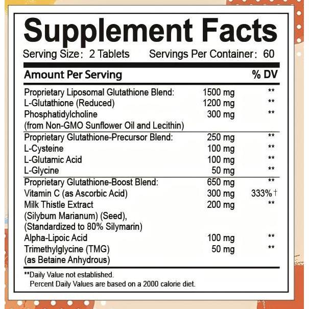 Lindo- 2400Mg Liposomal Glutathione, Pengurangan L-Glutathione, Suplemen Glutathione Dengan Vitamin 