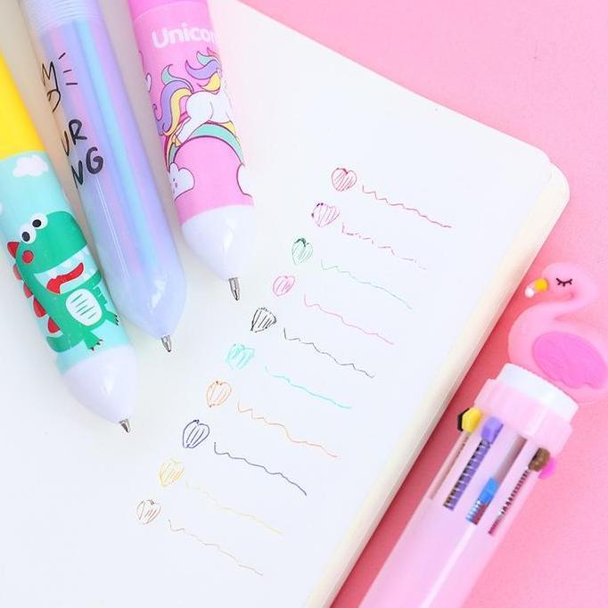 Pulpen 10 Warna Bermotif Lucu /Pulpen Anak Karakter Motif Dino Unicorn Stationery Allshop
