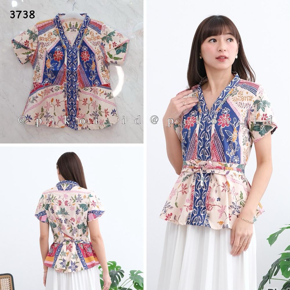 EXCLUSIVE Atasan batik wanita lengan pendek busui friendly / baju batik wanita modern FREE BELT leng