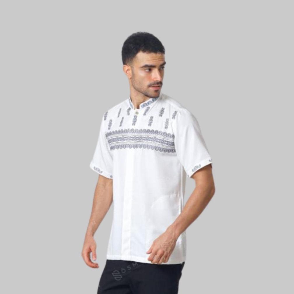 Original Baju Koko Muslim Bordir Lengan Pendek Putih Tulang Broken White Sutra Jaguar Kenzi