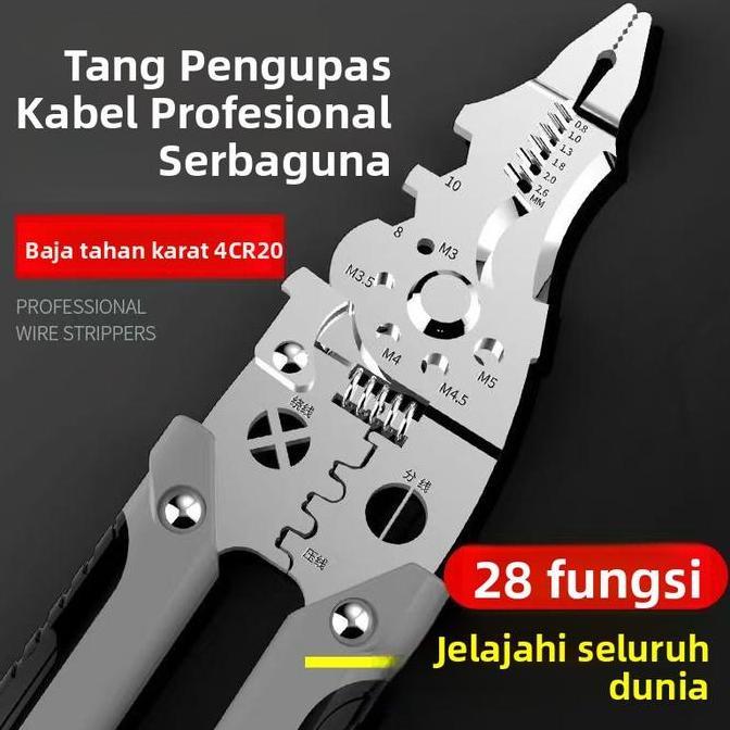 Alat pengupas kabel multi-fungsi grosir, alat tukang listrik untuk memotong, mengupas, mengepres, da