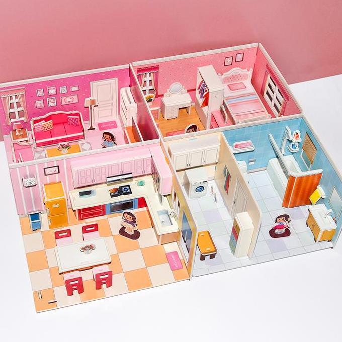 LEZA Teka-Teki Tiga Dimensi 3D Mainan Edukasi Model Bangunan Kamar Tidur Dapur Rumah Pusat Perbelanj