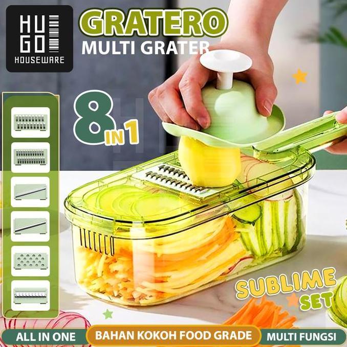 Parutan Sayur Dan Buah 8 In 1 Parutan Serbaguna Pemotong Iris Sayur Dengan Wadah Premium Quality All
