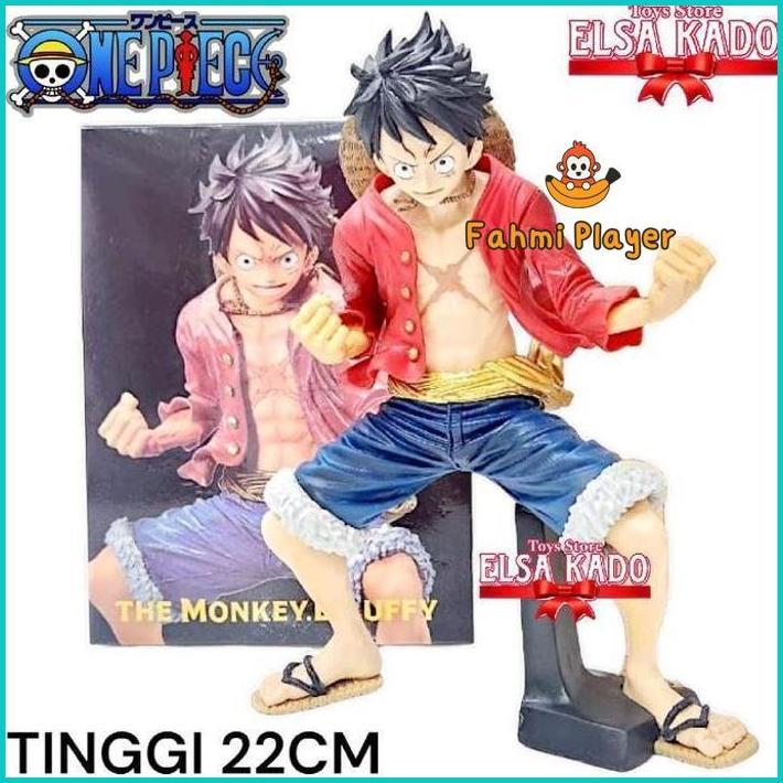 Action Figure One Piece Luffy Squatting Position  Besar Tinggi 22Cm