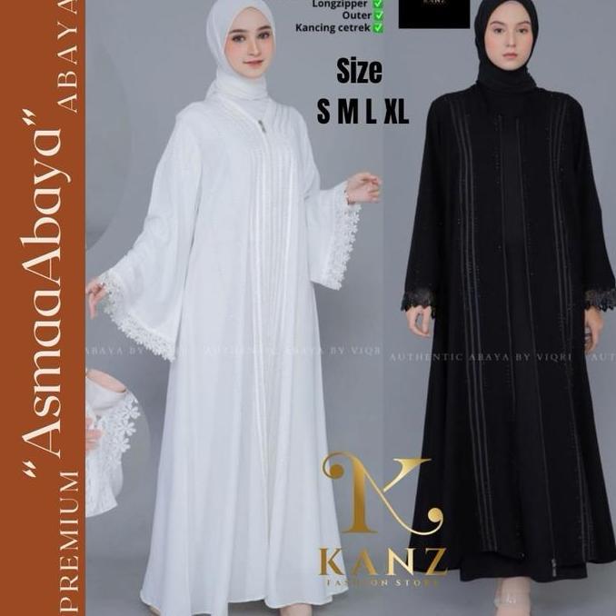 Agamisanah6 - Abaya Asmaa size S M L Jumbo XL Special Black White Premium Aplikasi Renda Abaya Umroh