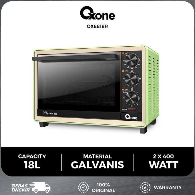 6GOFLANSS - OXONE OX8818R OVEN LISTRIK TOASTER STAINLESS STEEL 18L GALVANIS 800W DENGAN TRAY ANTI KA