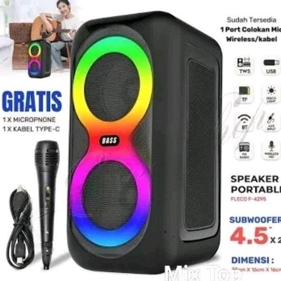 gacorrriki / Speaker Bluetooth Plus Mic Karaoke 2 x 4.5 inci Super Bass Garansi Resmi Fleco F-4295 T