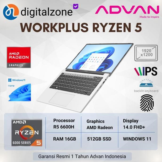 Com- Advan Workplus Amd Ryzen 5 6600H 16Gb 512Gb 14''Inch Win 11