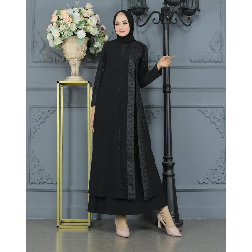 Khza- Galeri Sicantik - - Gamis Abaya Hitam Polos Elegan 23 - Dress Lebaran Elegan 23 - Abaya Simple