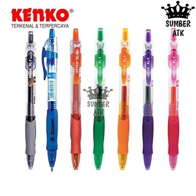 PROMO / GEL PEN K-1 K1 KENKO Retractable Hitam , Biru , Merah , Pink , Hijau , ungu , orange Pena / 