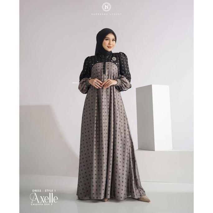 Khza- [Bisa ] Axelle Dress Midi Nadheera Luxury 1 2 Gamis Axele Terbaru Silk Nadhera Nd Meh Lebaran 