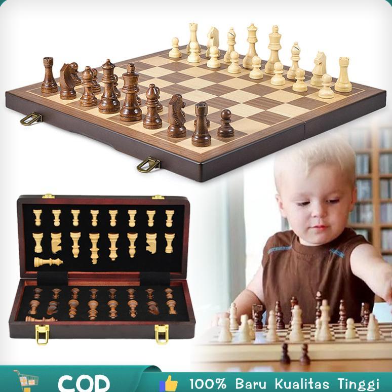 1set Papan Catur Kayu 29x29cm Chess Board Magnetic  Lipat Chess Board Game
